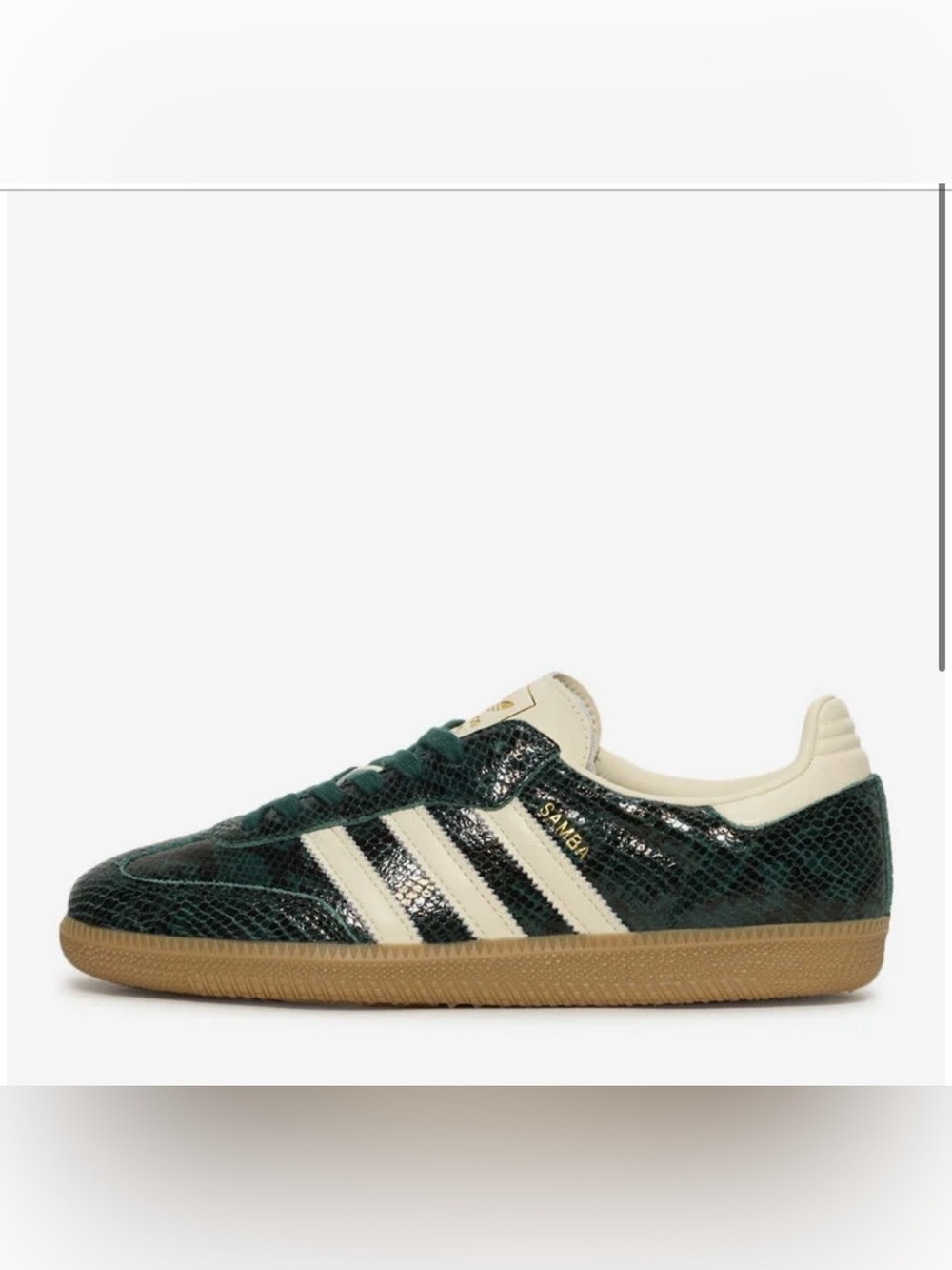 adidas Samba Dark Green Snakeskin Leather Sneaker with Cream Stripes